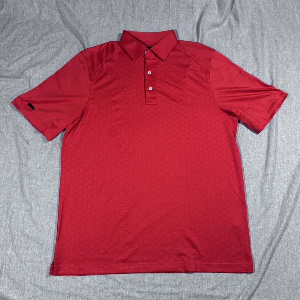 Greg Norman Shirt Mens Polo Extra Large Red Hex Pattern Golf Stretch PlayDry